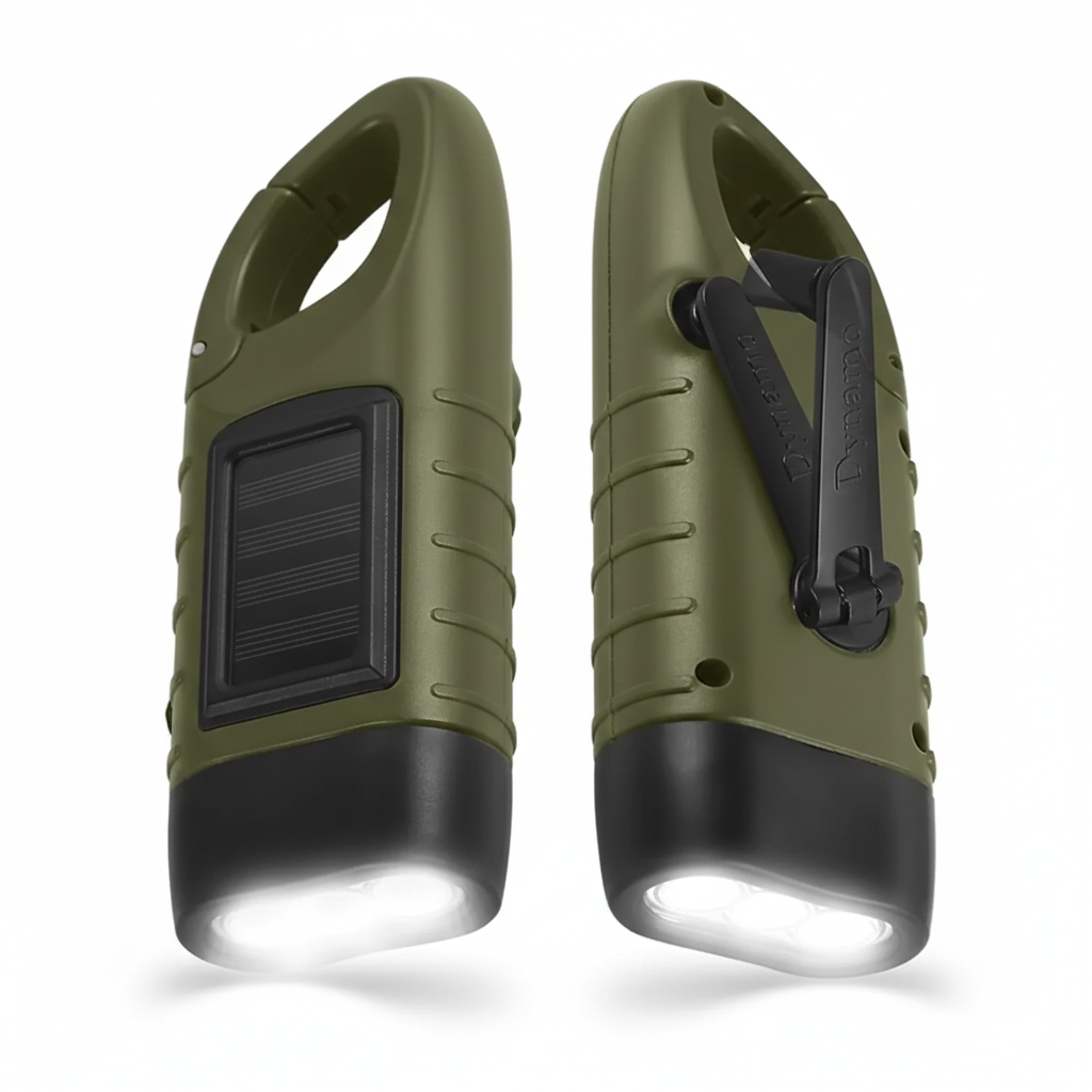 LED Flashlight Hand Crank Solar Powered Rechargeable