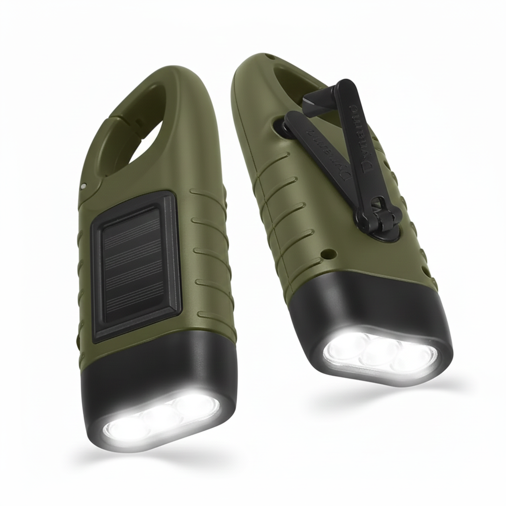 LED Flashlight Hand Crank Solar Powered Rechargeable