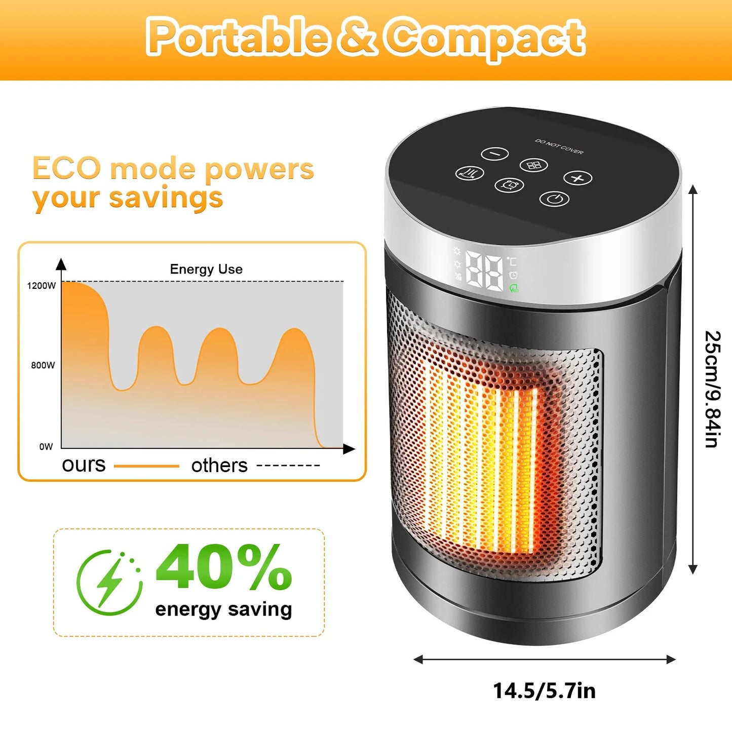 Portable Electric Heater Space Heater Indoor Energy Saving Hot Air Heater Energy Efficient for Household Desktop Office Winter