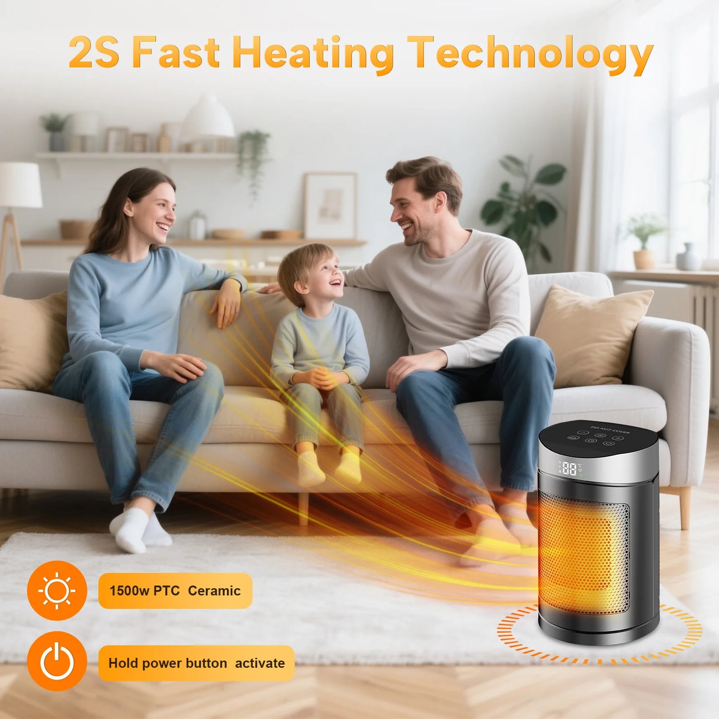 Portable Electric Heater Space Heater Indoor Energy Saving Hot Air Heater Energy Efficient for Household Desktop Office Winter
