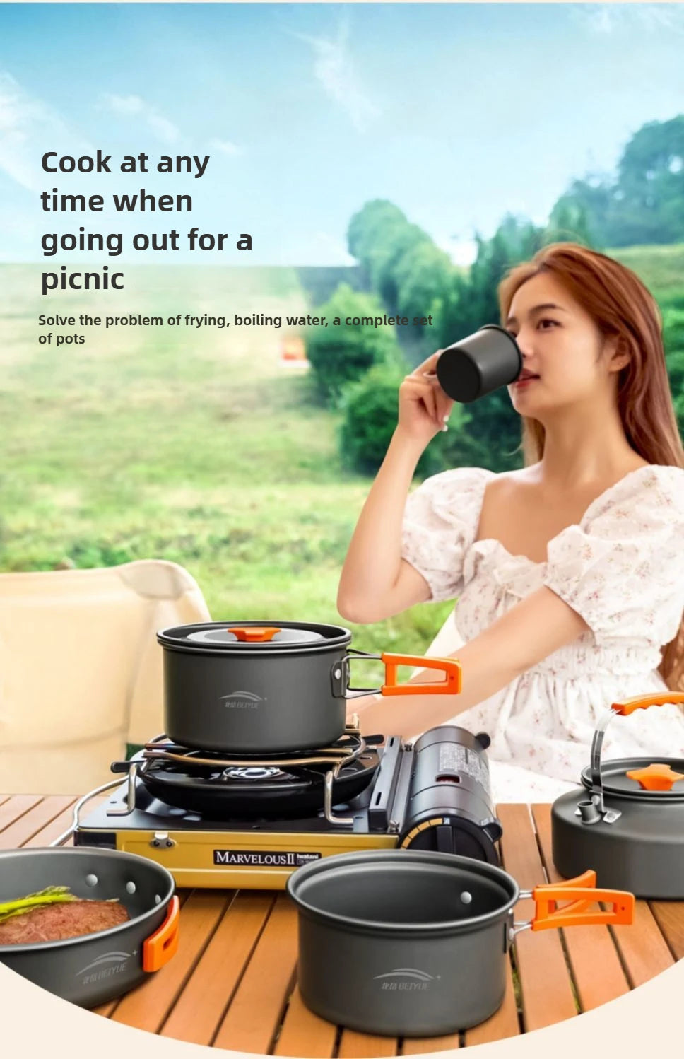 Complete camping kookset potten, pan & waterketel