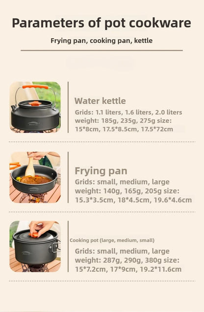 Complete camping kookset potten, pan & waterketel