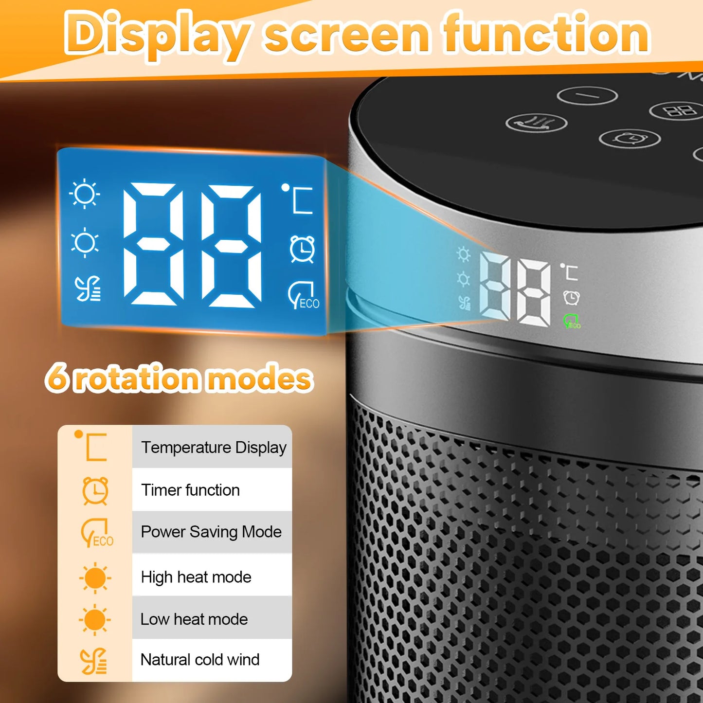 Portable Electric Heater Space Heater Indoor Energy Saving Hot Air Heater Energy Efficient for Household Desktop Office Winter