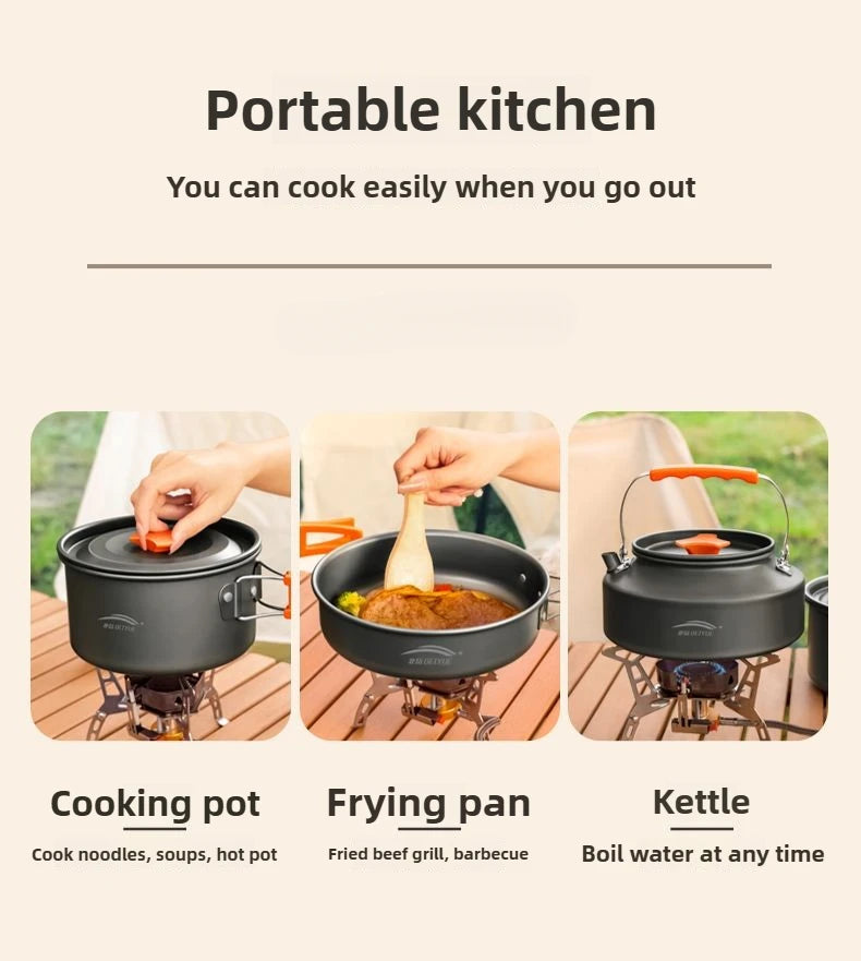 Complete camping kookset potten, pan & waterketel