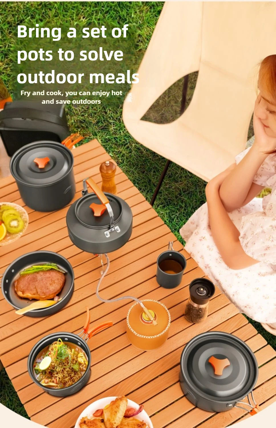 Complete camping kookset potten, pan & waterketel